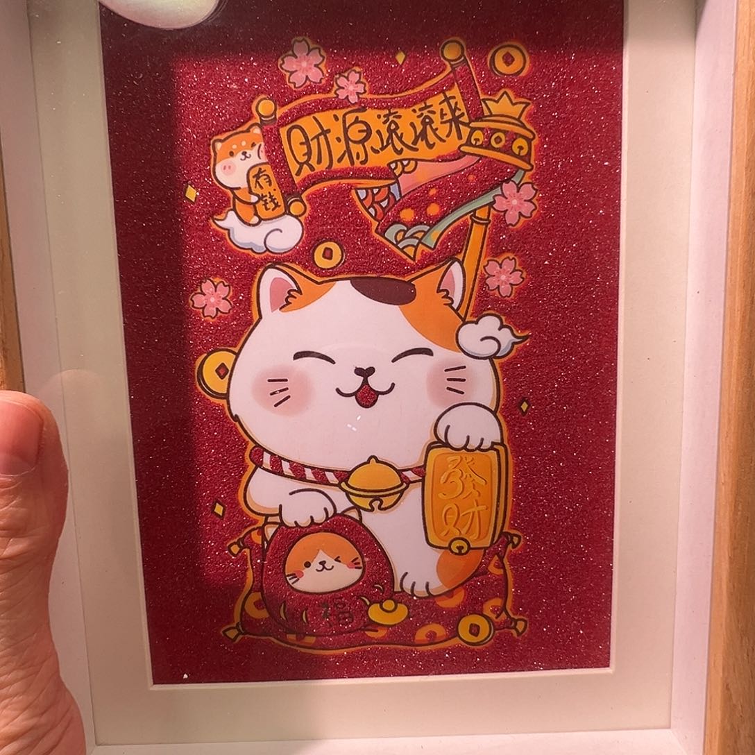 天然辰砂招财猫朱砂画