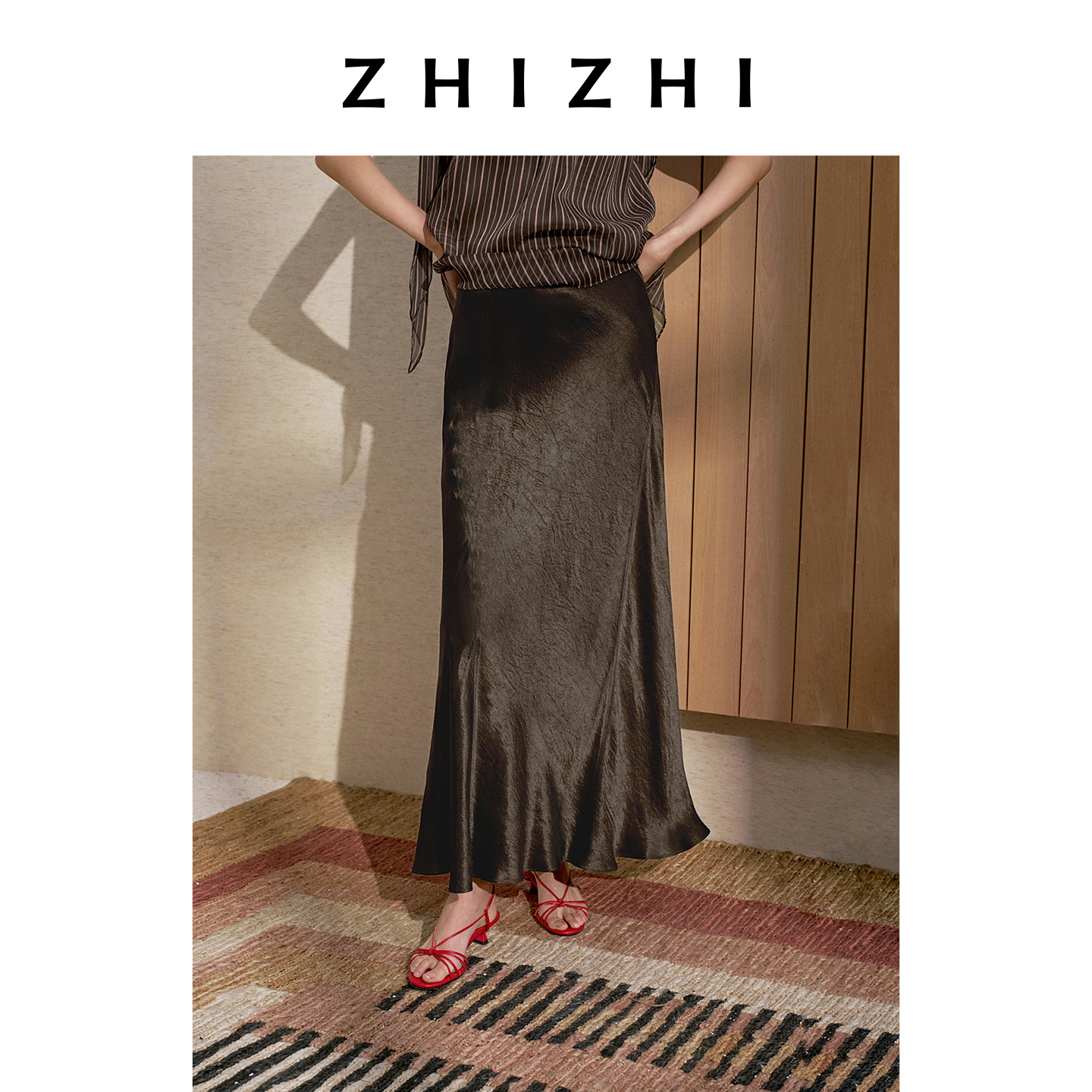 致知 水漫声 缎面奢感优雅肌理醋纤鱼尾半身裙26夏ZZ2FMWBG039