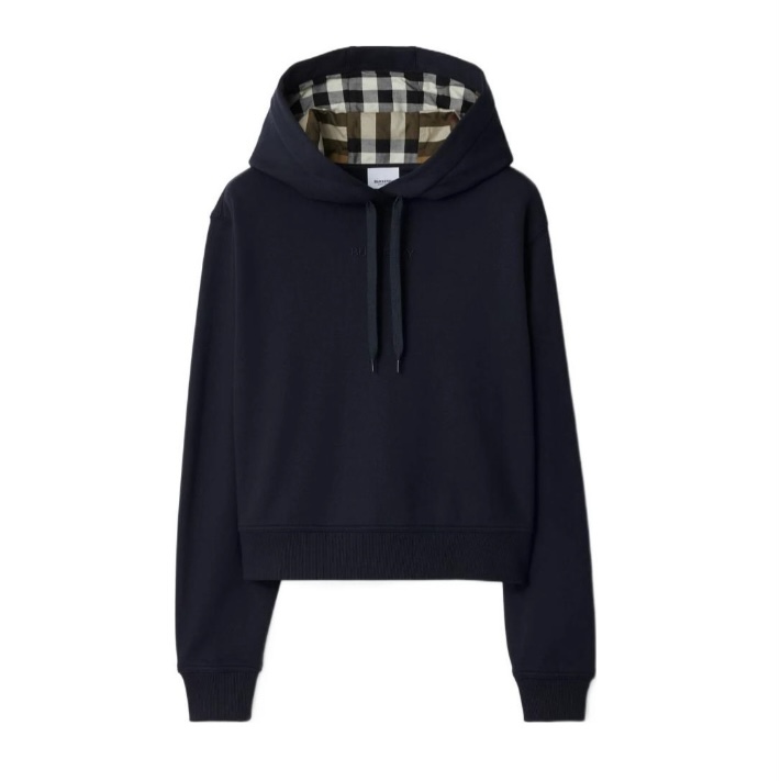 未使用 BURBERRY/博柏利 胸前字母刺绣秋冬连帽卫衣女款深蓝色