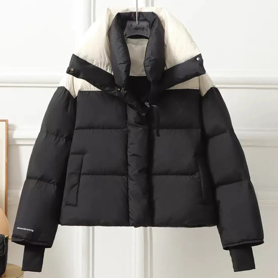 J046爱心保暖羽绒服女款冬季新款爱短款黑白拼接宽松韩版短款外套