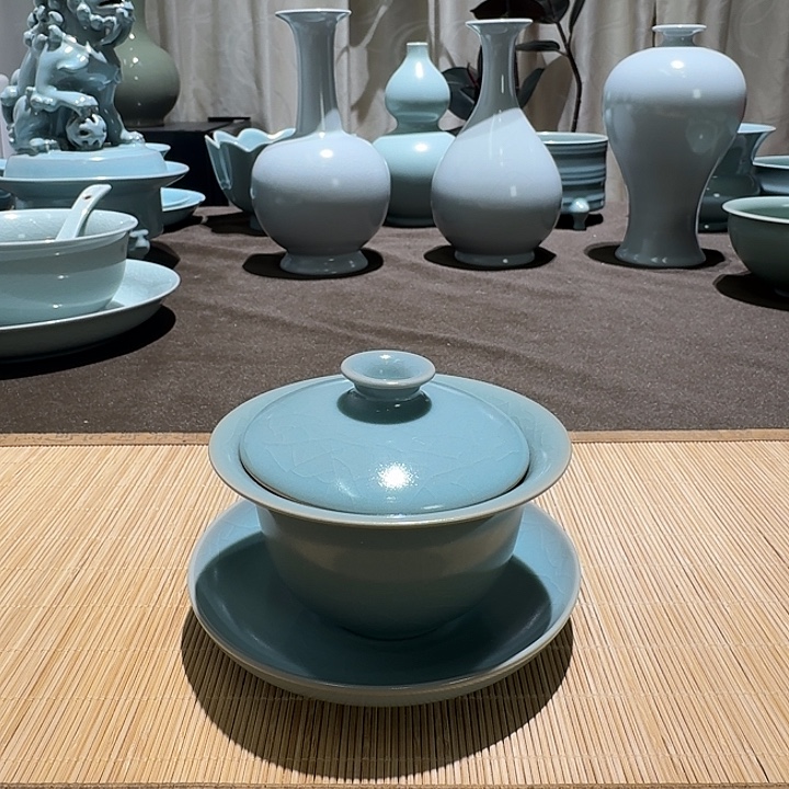 陶摆件全手工，盖碗。