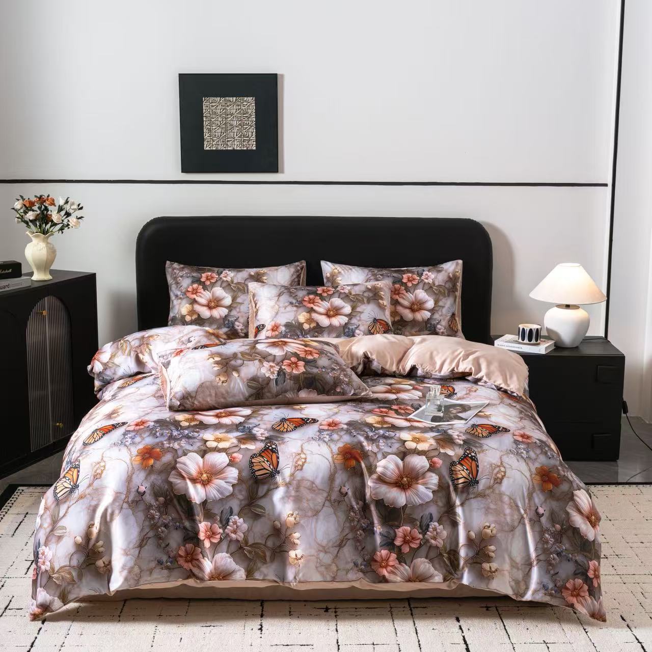 【孟】2025新款轻奢数码大版印花水洗天丝凉感舒适四件套