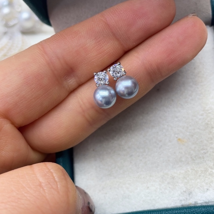 海水珍珠耳饰银S925镶嵌