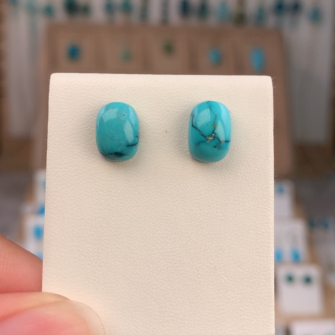 绿松石银S925镶嵌耳饰