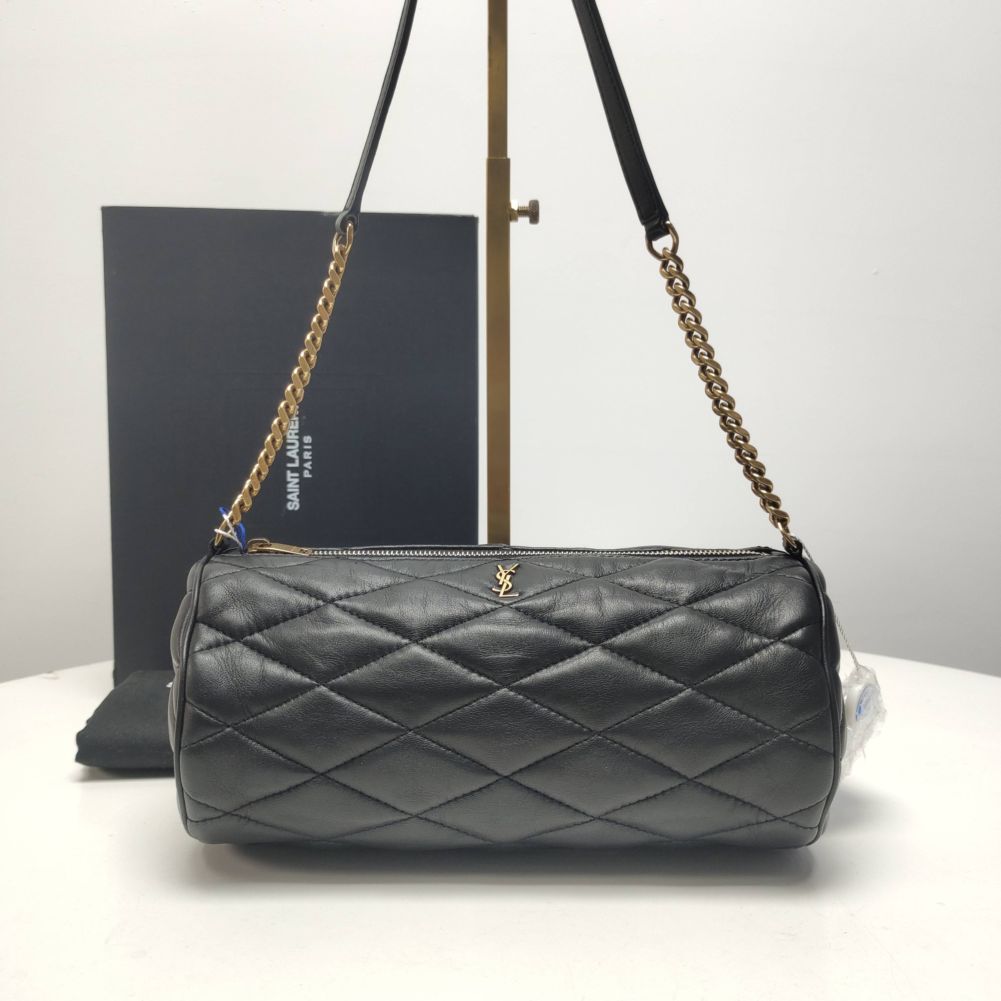 95新 YSL/圣罗兰 玺越奢品 YSL黑色圆筒包单肩包 THCI2174