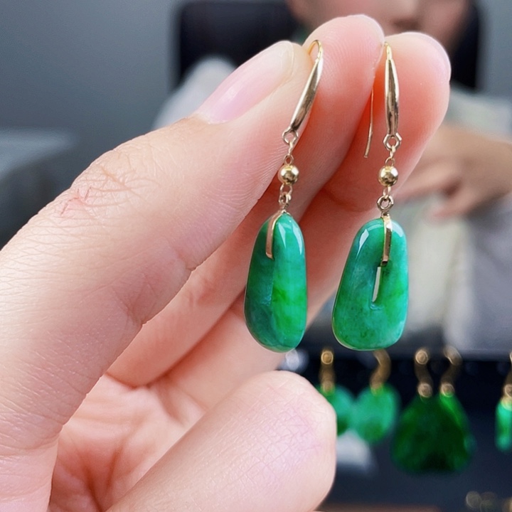 翡翠耳饰18K金镶嵌饰品