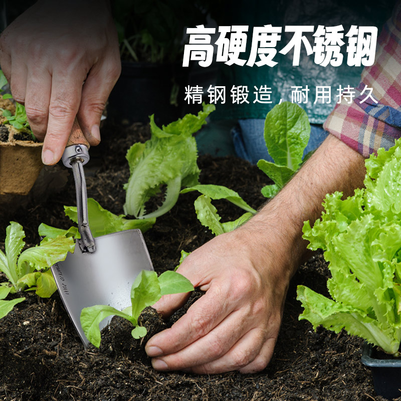 园艺铲养花挖土耐用结实防锈木质松土铲高硬度不锈钢花铲铲子