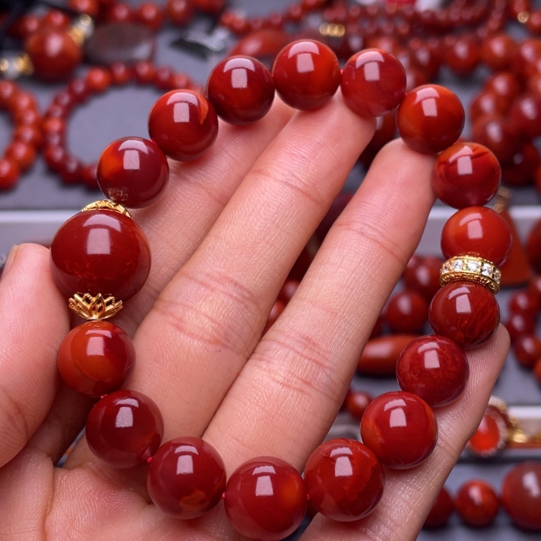 南红玛瑙未镶嵌其他天然原矿）收藏11mm瓦西玫锦diy圆珠手串
