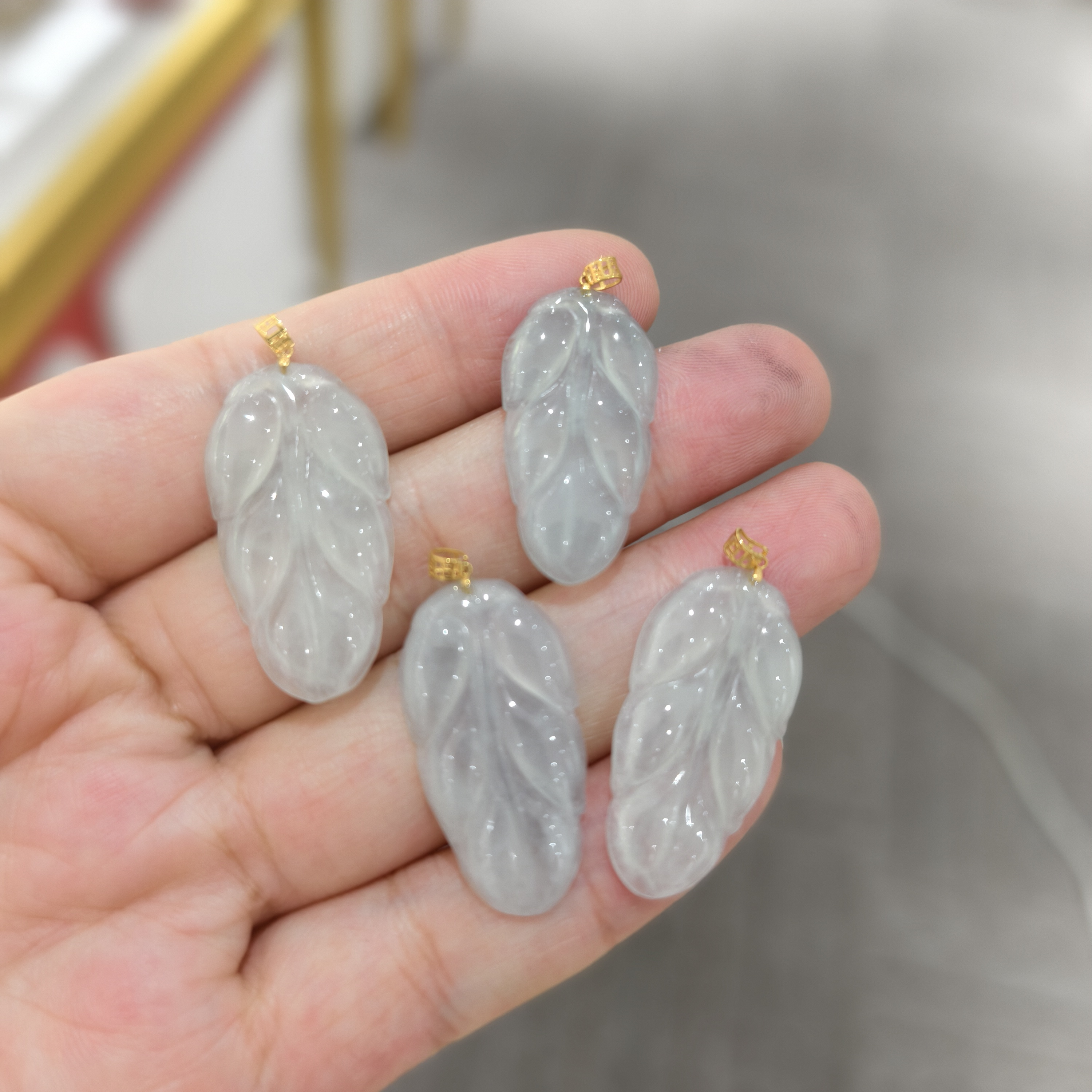 C23天然翡翠A货金枝玉叶吊坠18K金镶（多样性发其一）