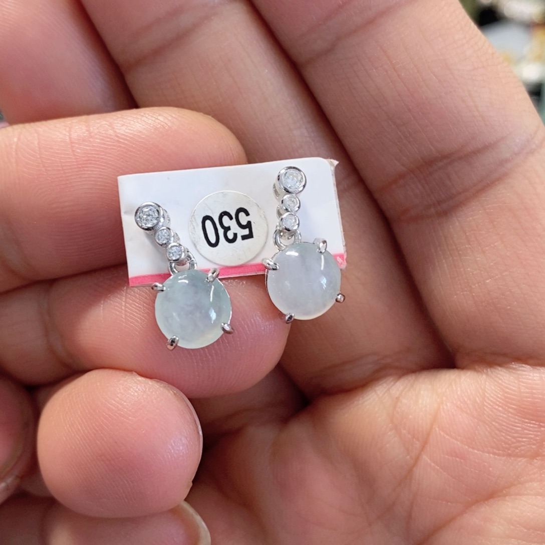 翡翠耳饰银S925镶嵌缅甸翡翠A货耳钉