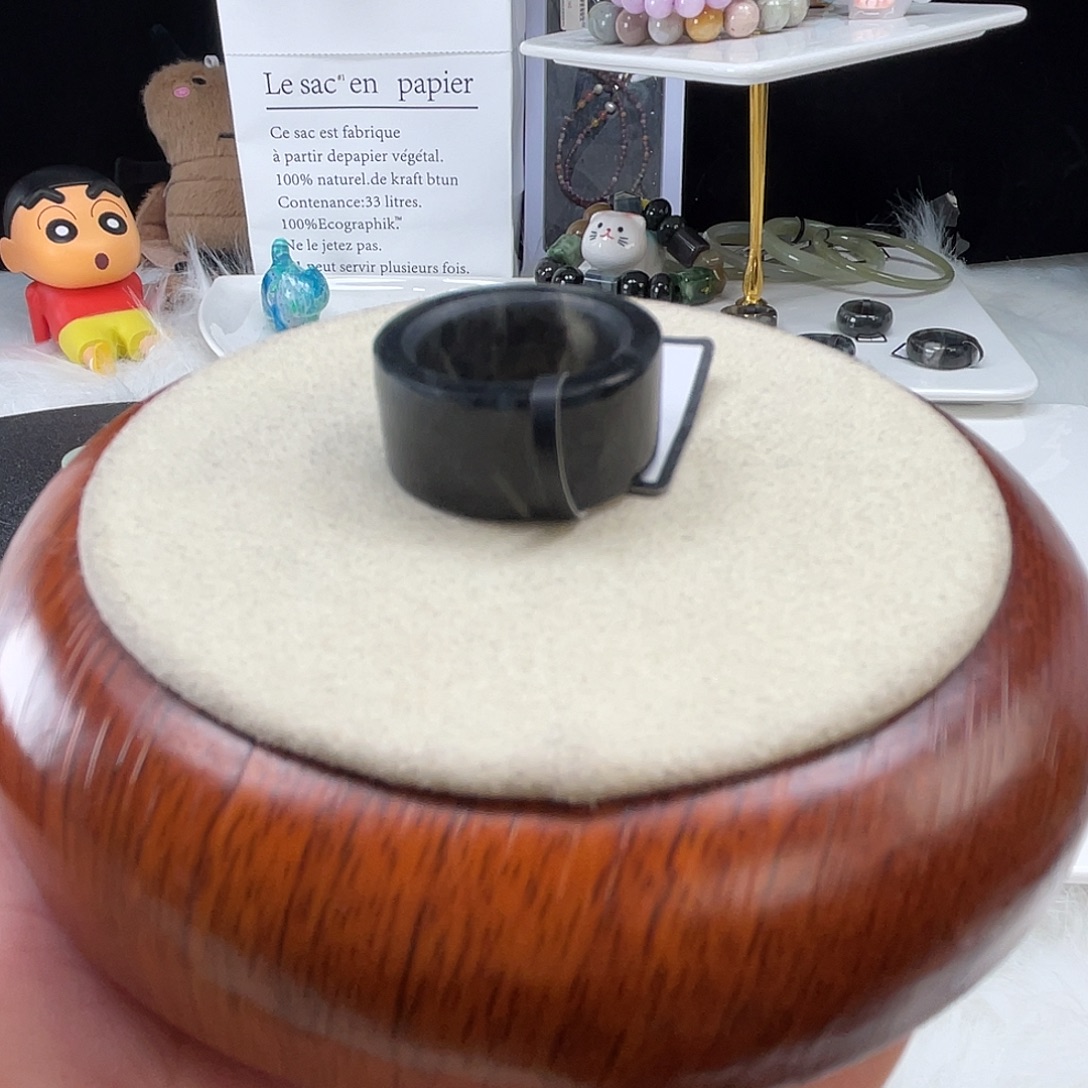 @***子和田玉未镶嵌戒指U青花直切17.0mm