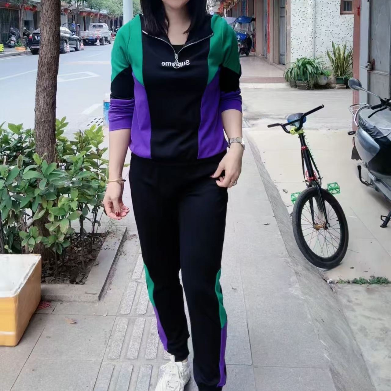 女款拉链运动套装春秋季洋气减龄休闲舒适卫衣套装8872