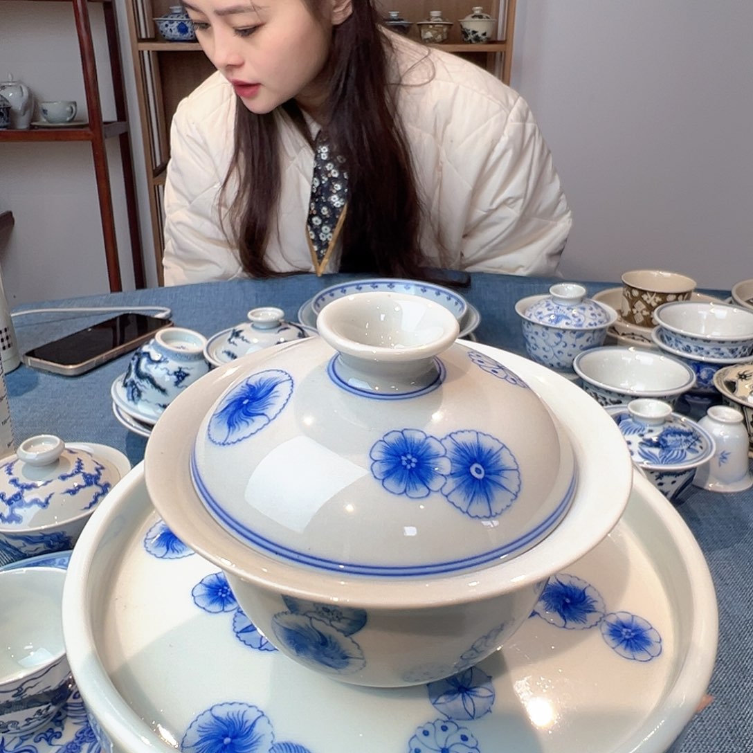 福利皮球花盖碗壶承套组