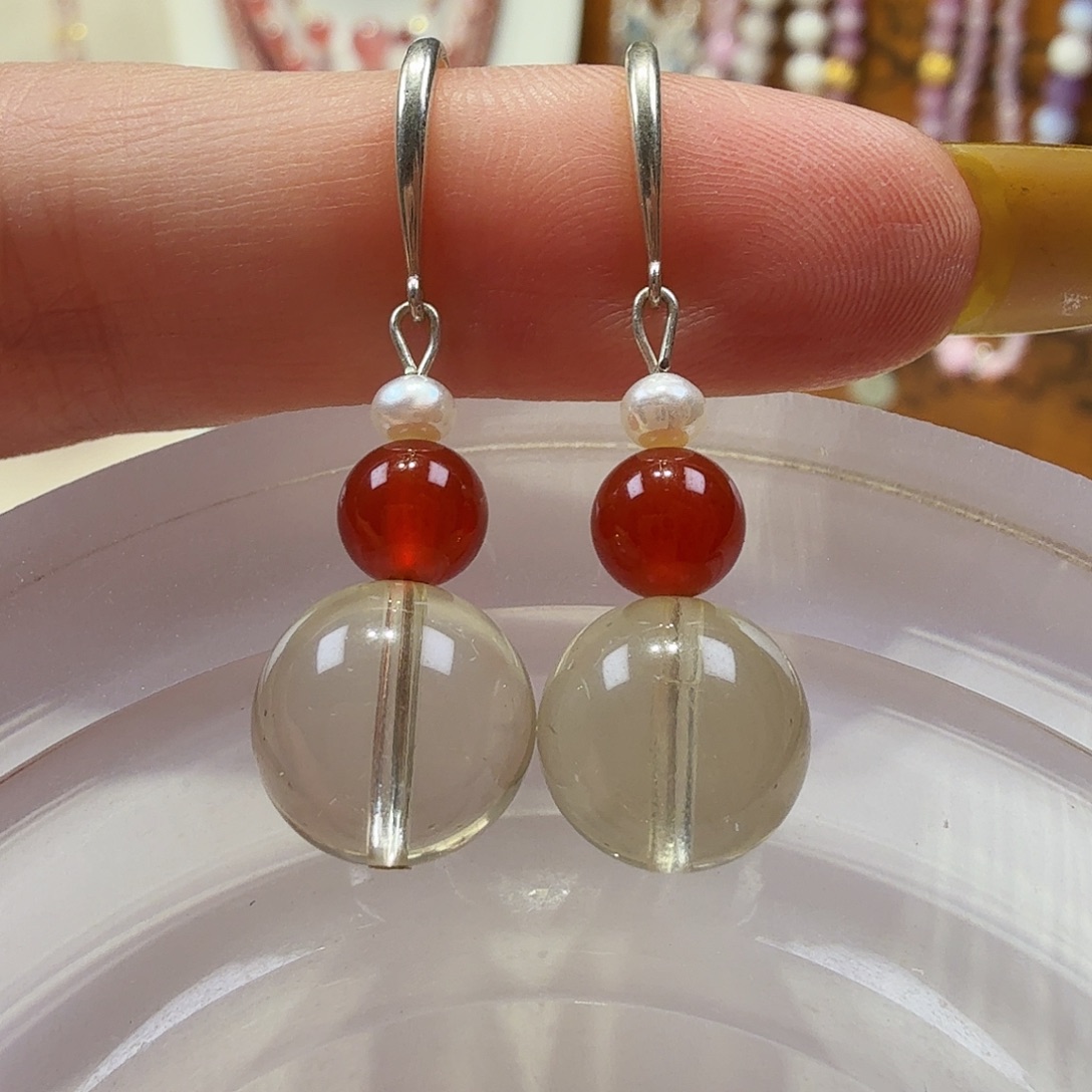 水晶手链银S925镶嵌净体黄水➕红玛瑙