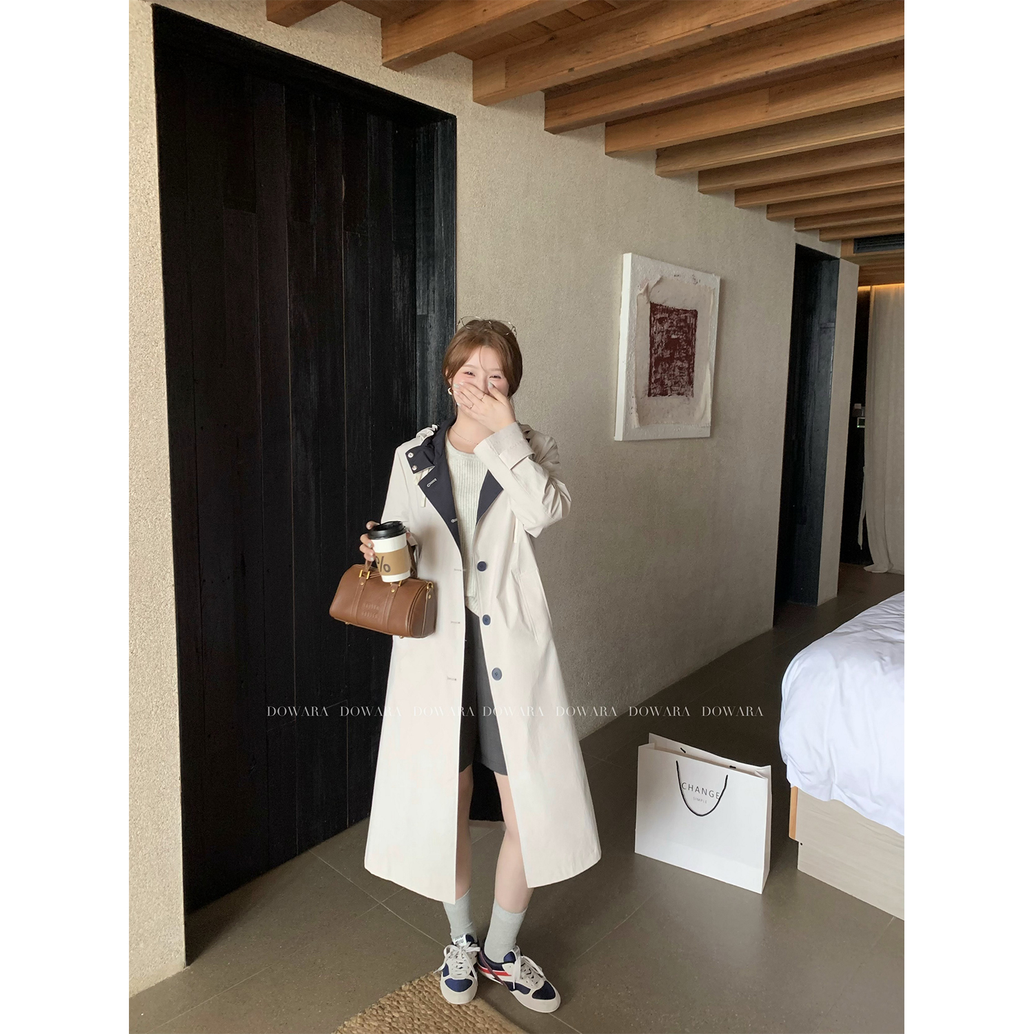 现货大婉酱微胖定制欧若轻机能春季韩系高级感休闲风衣外套 7707D