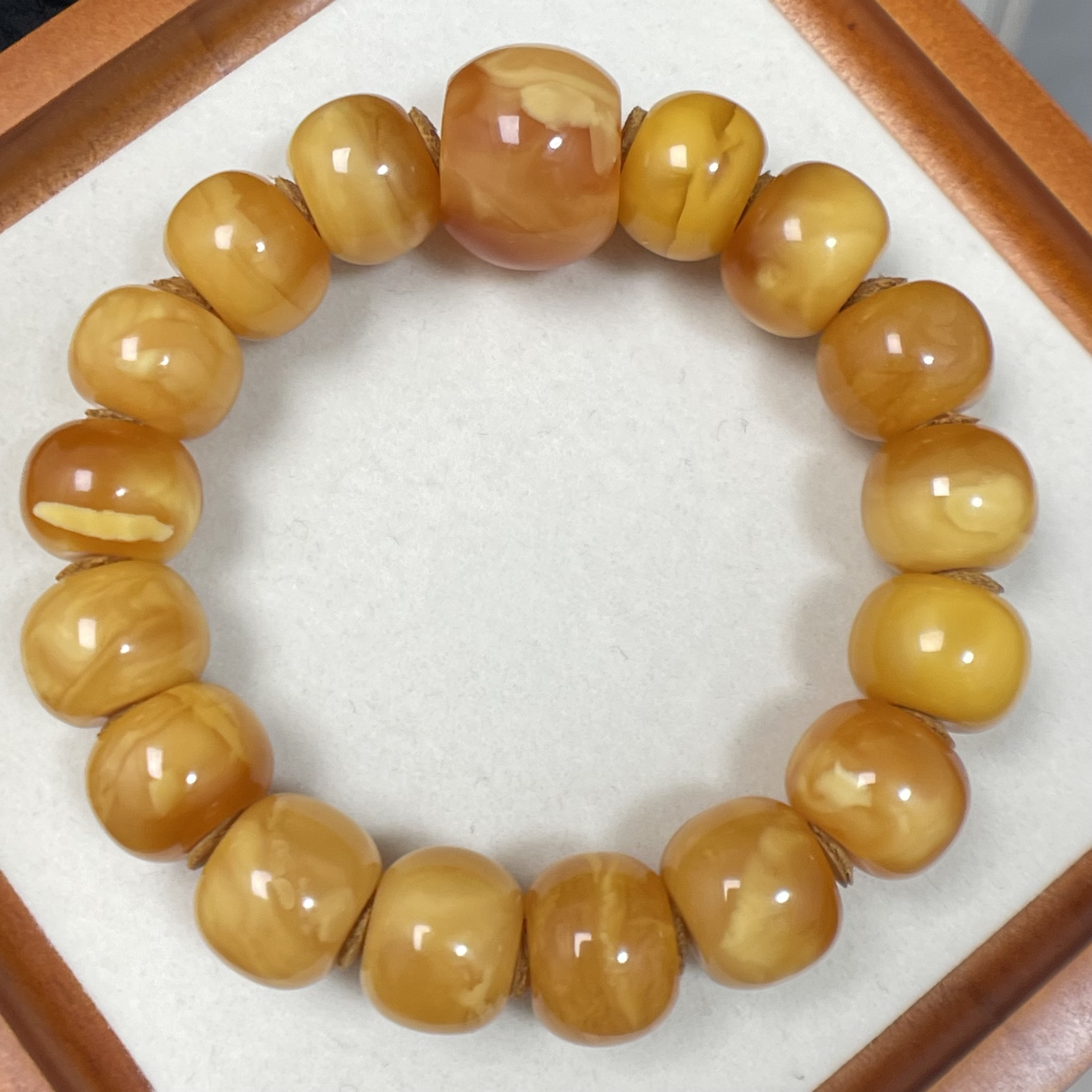 天然蜜蜡老花蜡面包圈手串尺寸16加时尚老型男士百搭