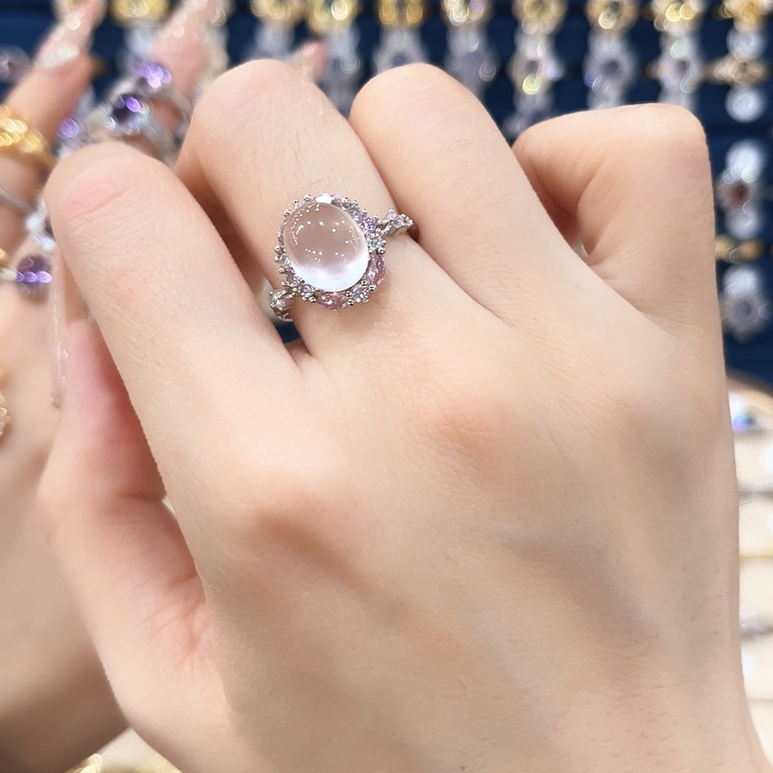 芙蓉石女款银S925镶嵌左****话戒指28