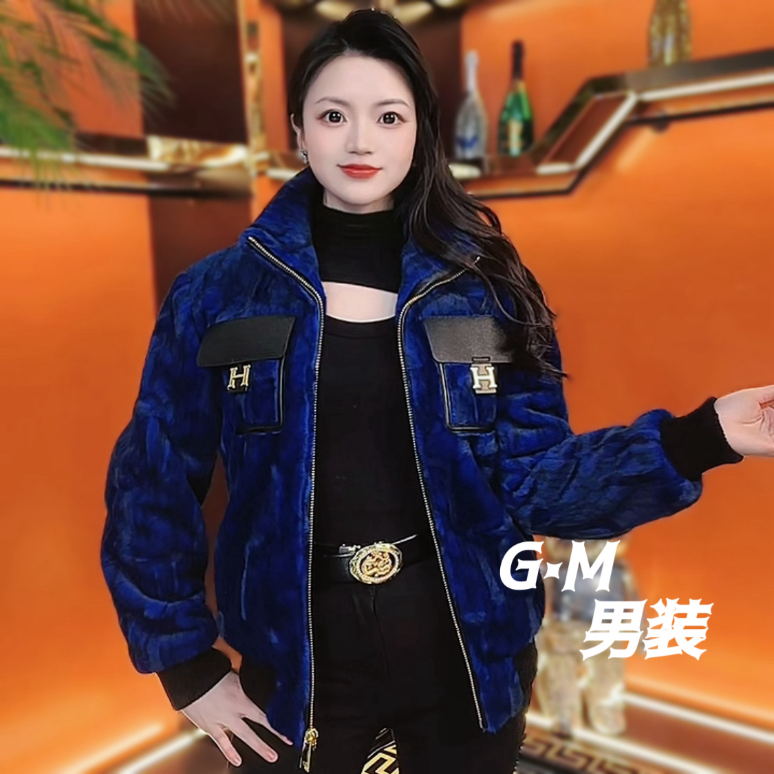 高端定制男士新款时尚轻奢简约立领保暖加绒加厚金雕绒外套26010
