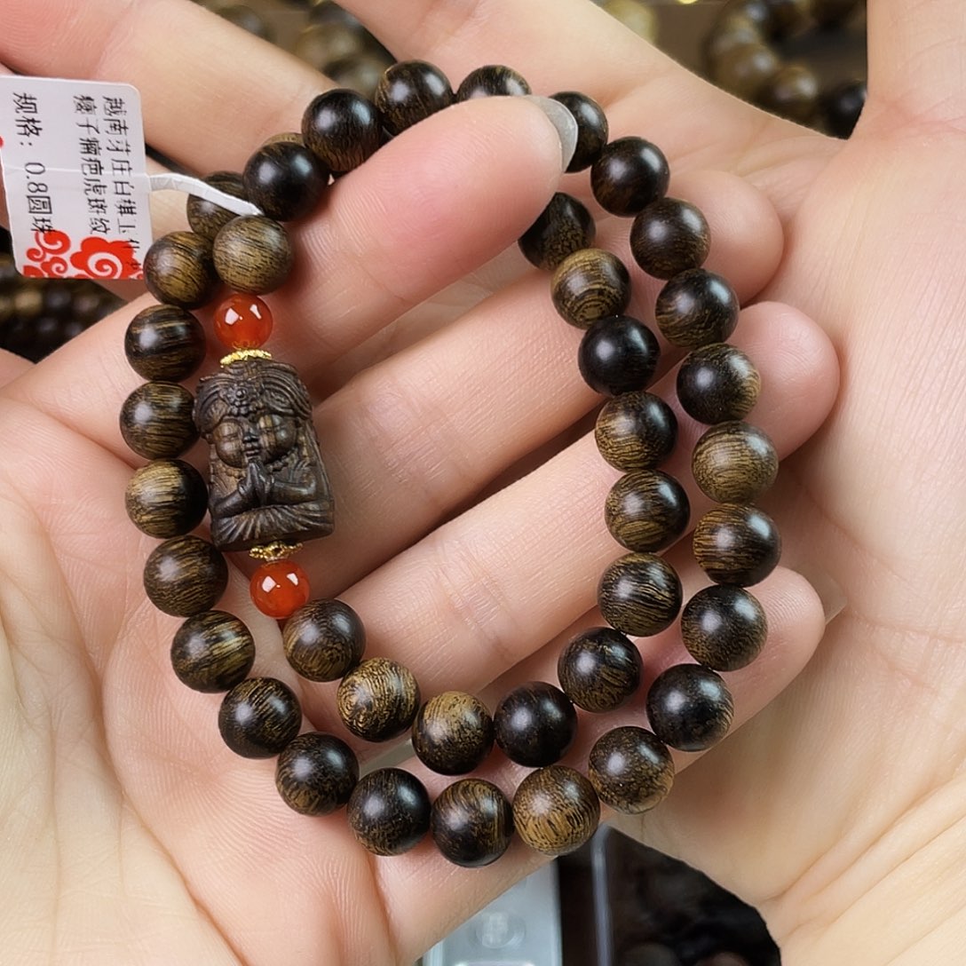 沉香手串龍*越南芽庄老白棋玉化老料瘤疤0.8