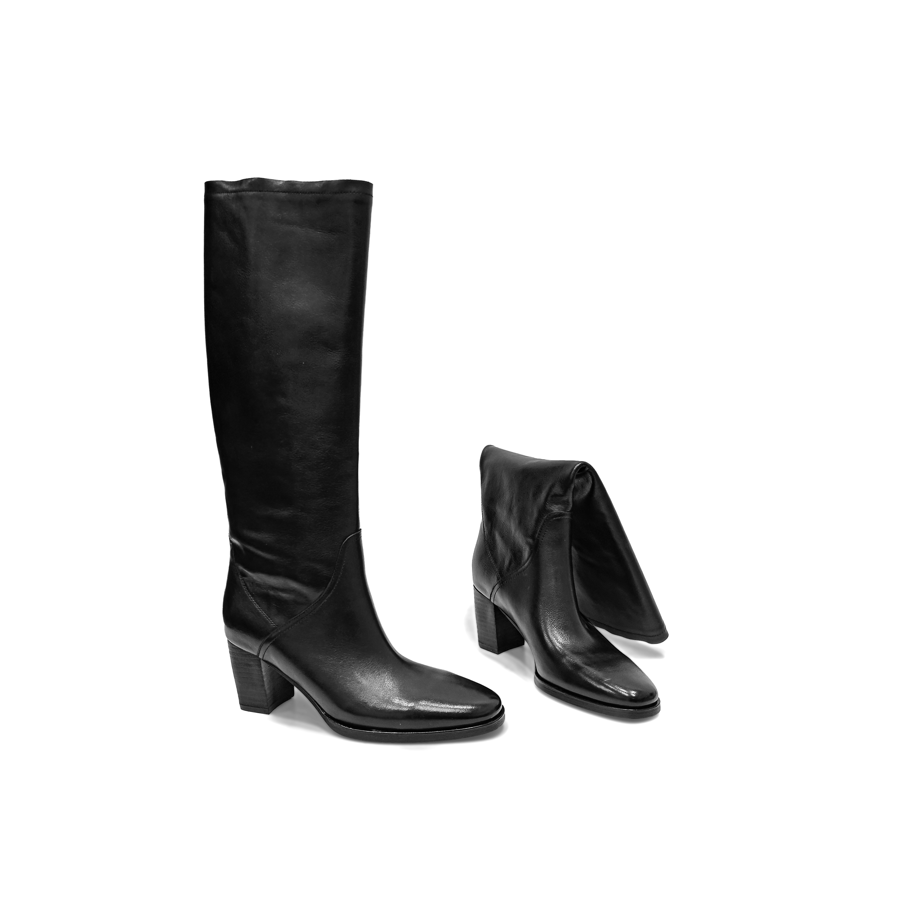 2025秋冬新款水洗马皮粗跟尖头高筒不过膝骑士靴