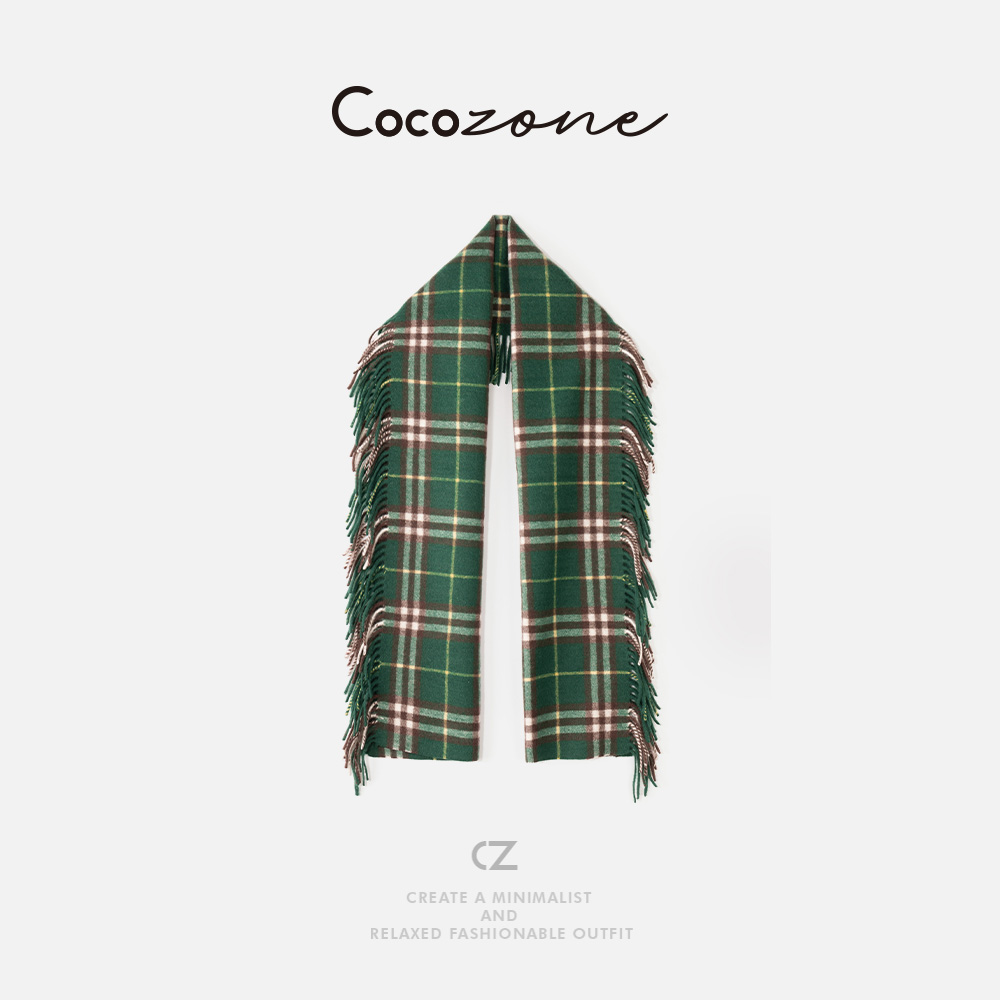 COCO ZONE 刘一一 经典复古学院风格纹流苏气质感围巾 CD2A2478