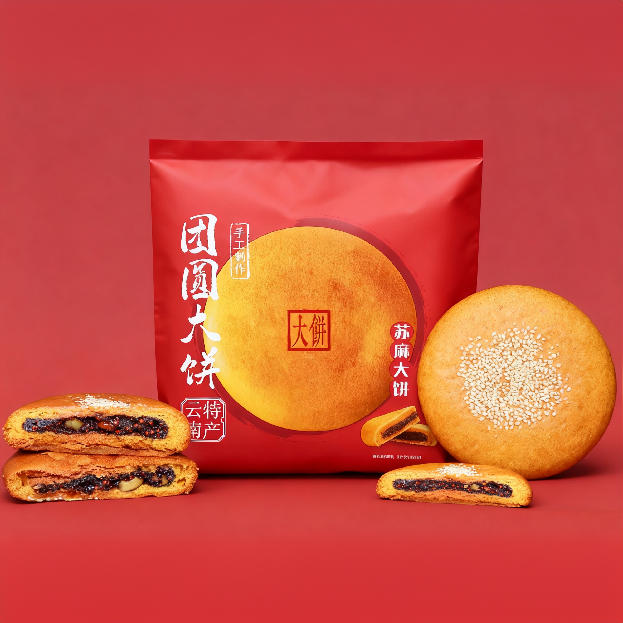 中秋月饼 云南特产手工传统糕点苏麻大荞饼400克/枚