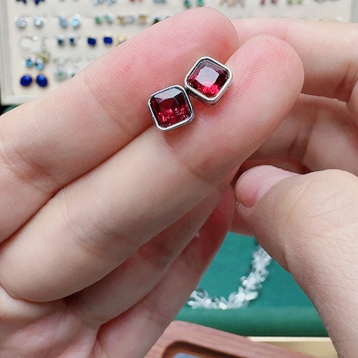 石榴石耳饰未镶嵌耳钉71