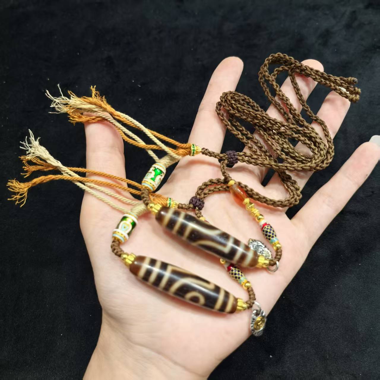 【曹美丽精选】 H42508-玛瑙diy脖挂（二眼）-多样性发其一-12*48mm