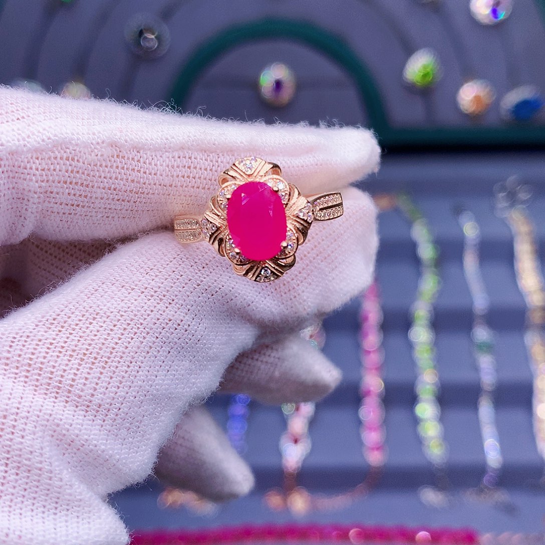 红宝石戒指银S925镶嵌