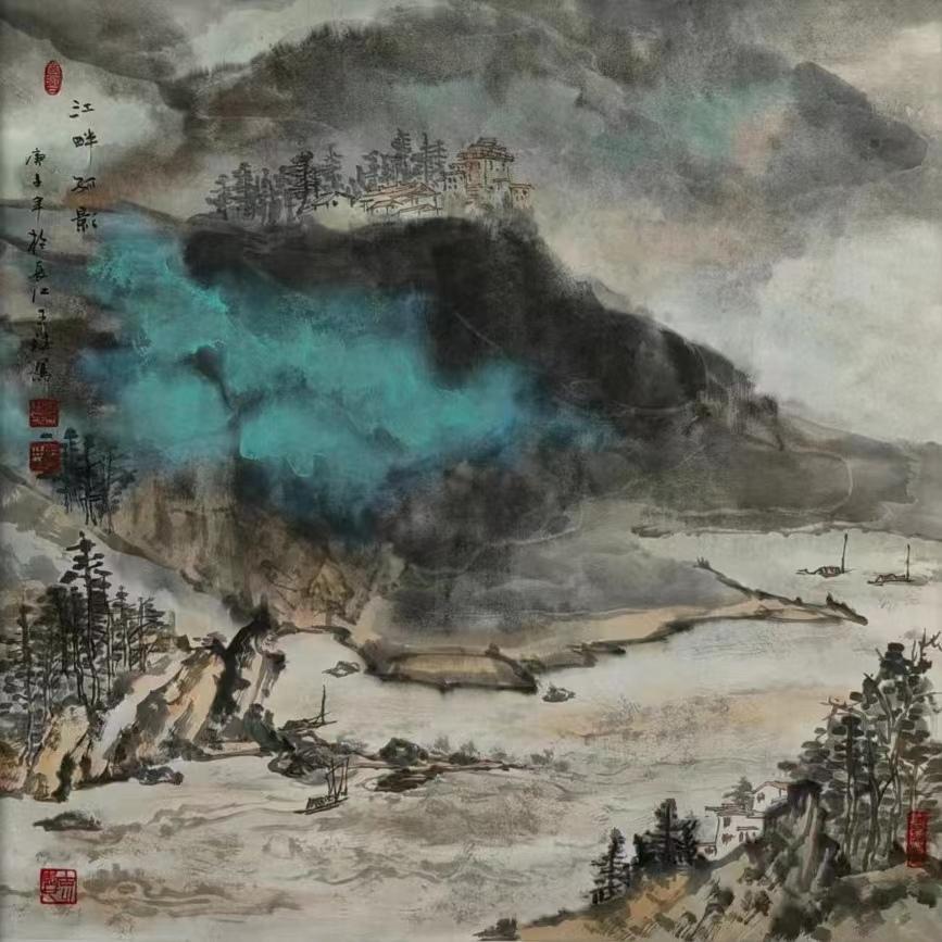 四尺斗方70*70泼彩山水经典国画山水画作品