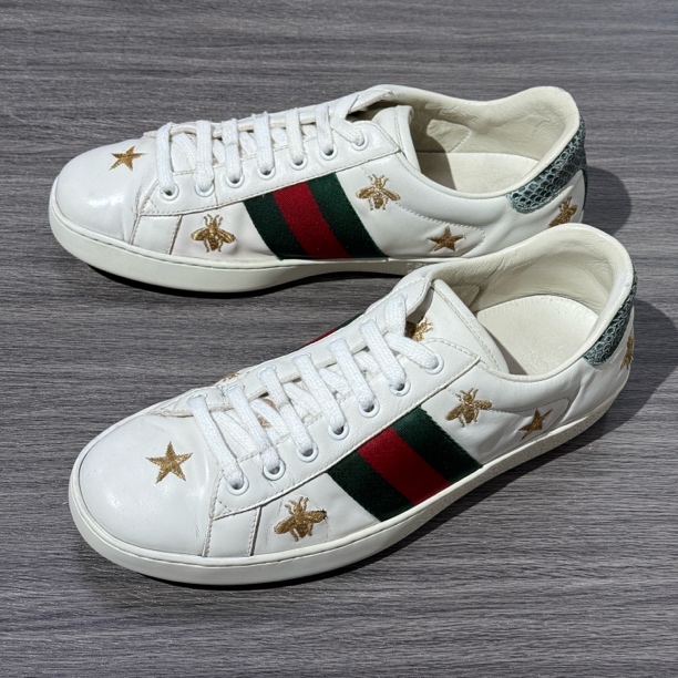90新 GUCCI/古驰 42码 ACE 皮革 刺绣蜜蜂 时尚板鞋