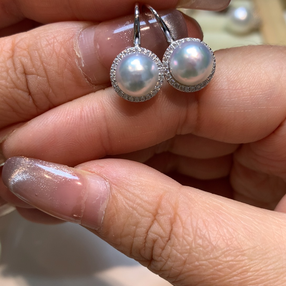 海水珍珠耳饰银S925镶嵌