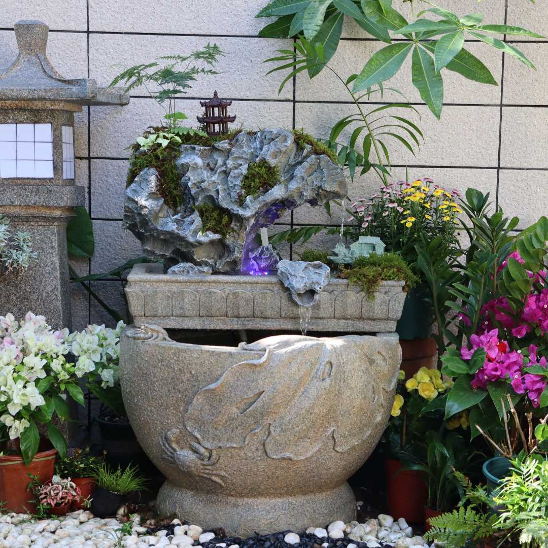 创意假山流水鱼缸水陆造景假山手工青龙石假山庭院流水摆件