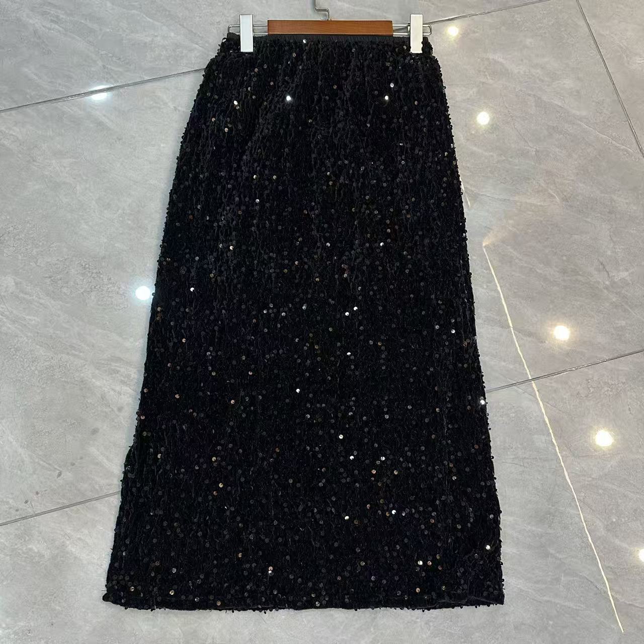 桑蚕丝 亮片半身裙花色半身裙新中式Q32288882