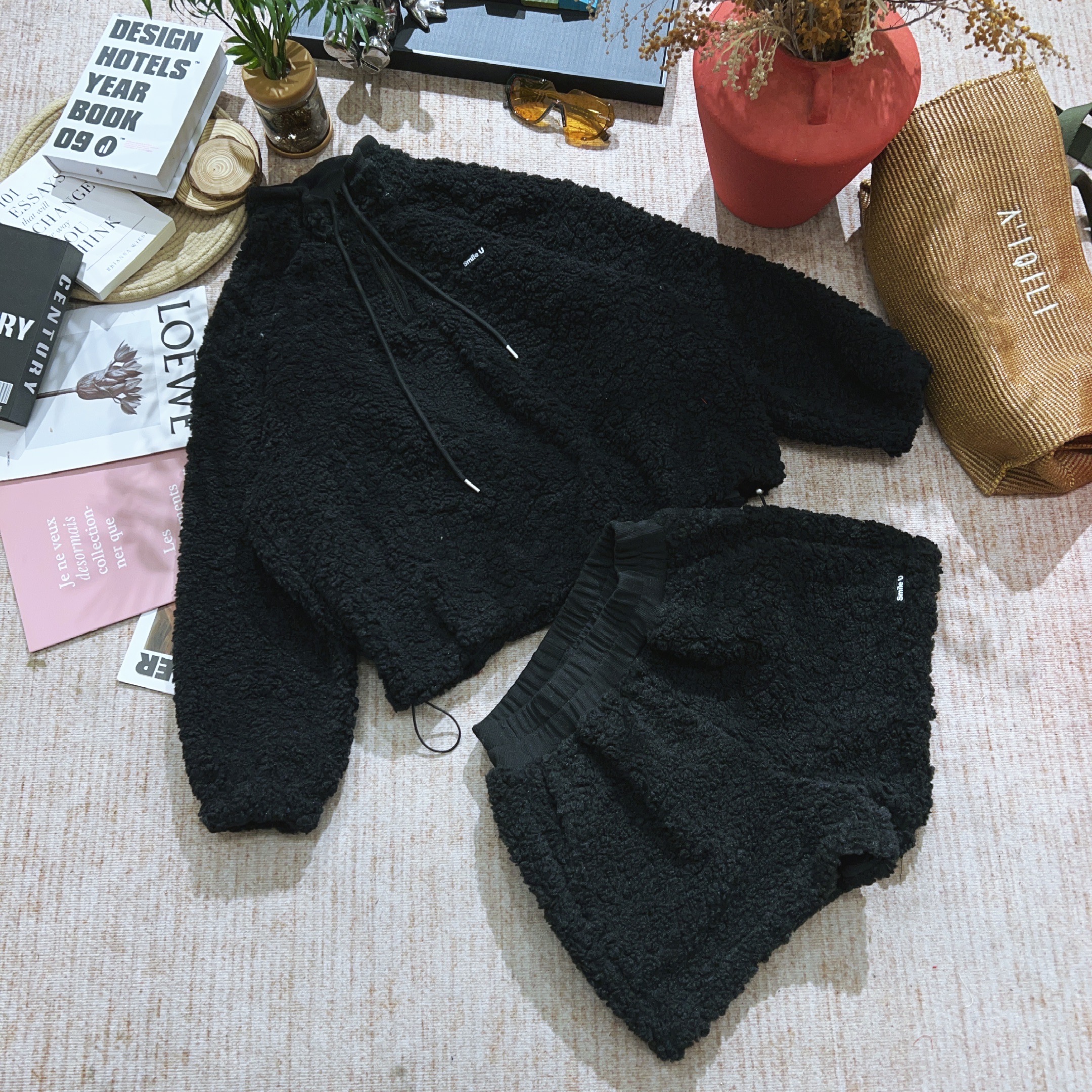 2025冬季新款百搭休闲连帽加绒加厚糕毛长袖套装1775