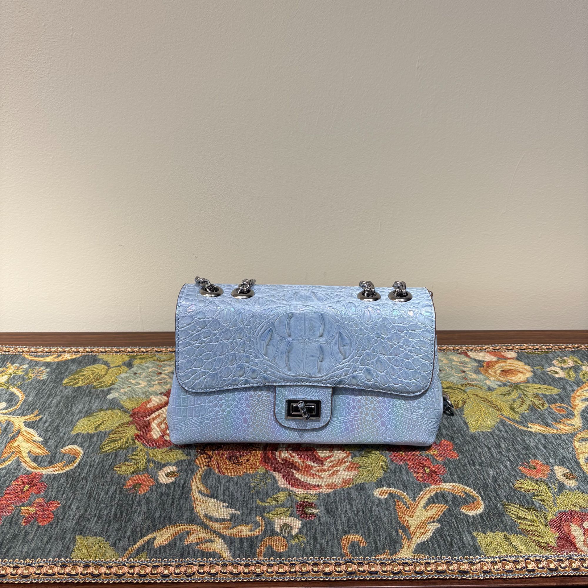 （燕子宠粉福利）细肩带款搭扣朋克风双根单肩包牛仔斜跨蓝色