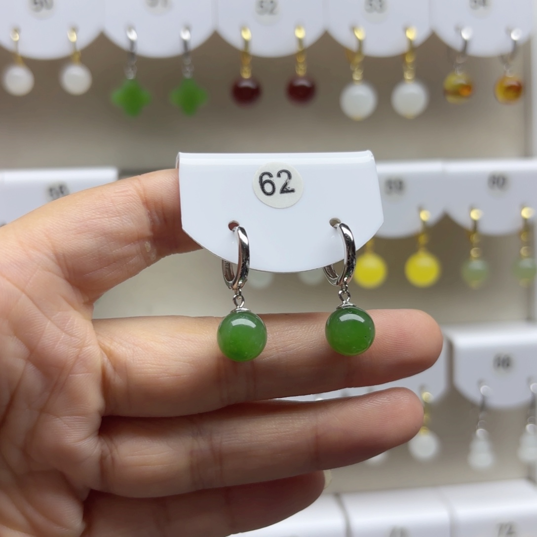 和田玉银S925镶嵌耳饰