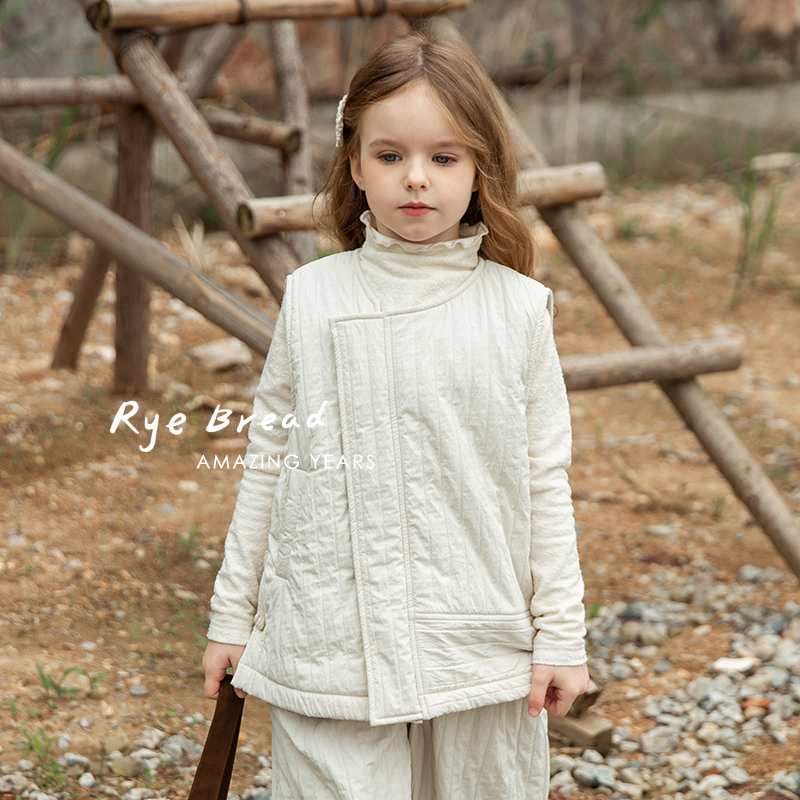 ryebread/黑面包童装 韩系单排暗扣女中大童加绒休闲马甲4春秋