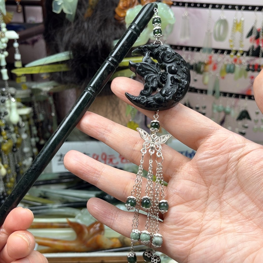 岫玉未镶嵌发饰长度19厘米左右的