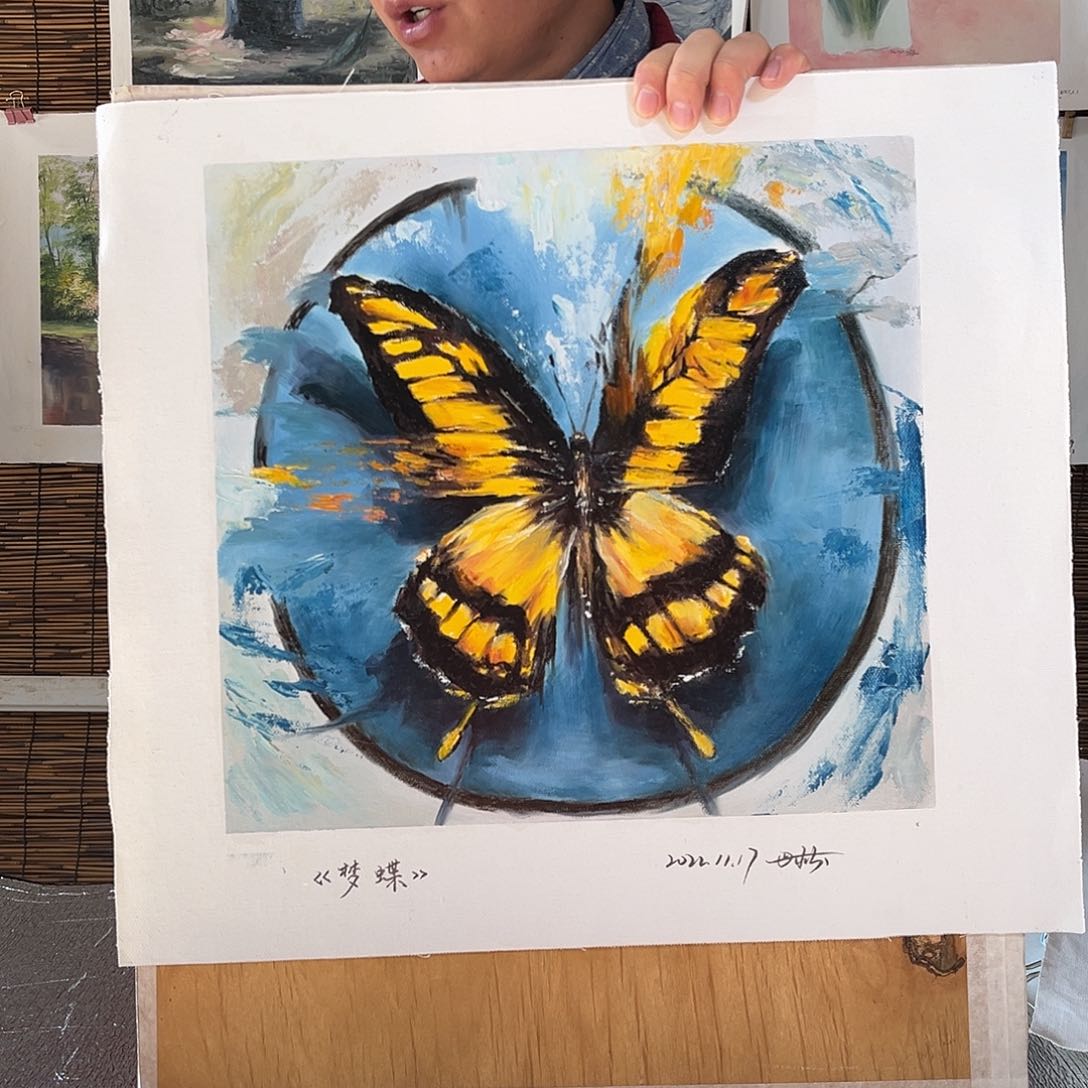 油画行路人小院绘画作品竞拍