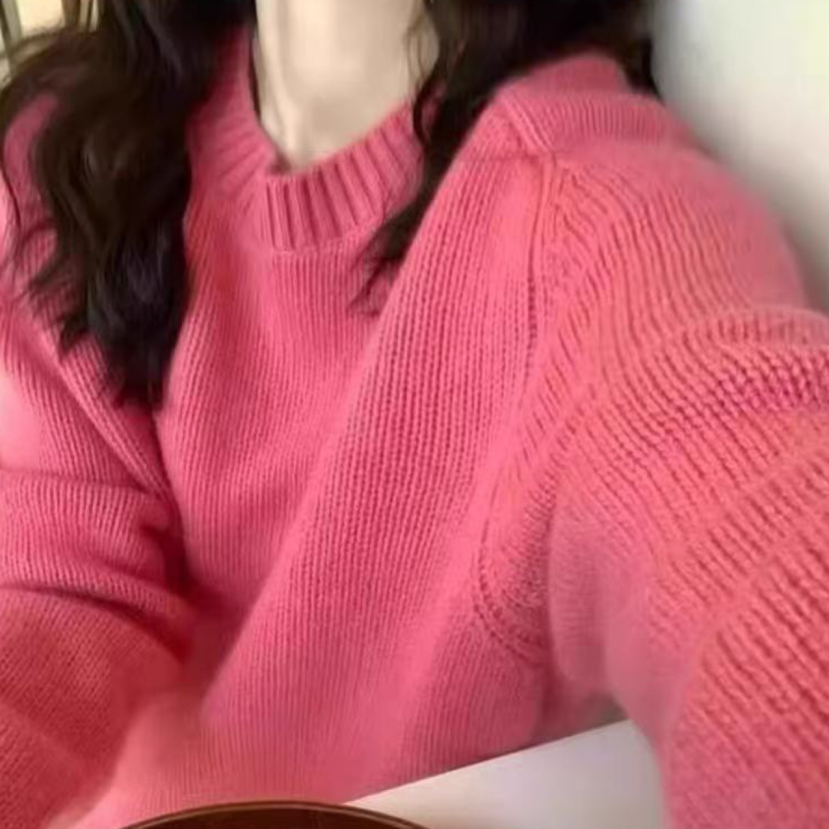 羊毛蜜熊绒圆领毛衣女秋冬韩版宽松慵懒软糯高级感套头针织上衣