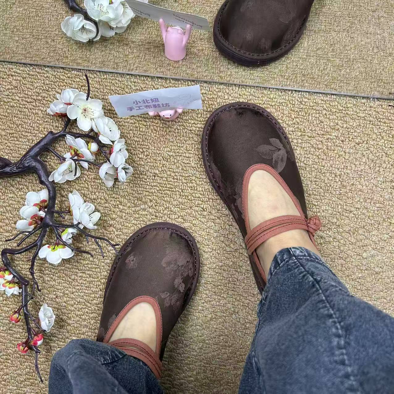 小北妞千层底墨染芳菲盘扣休闲透气软底布鞋女单鞋