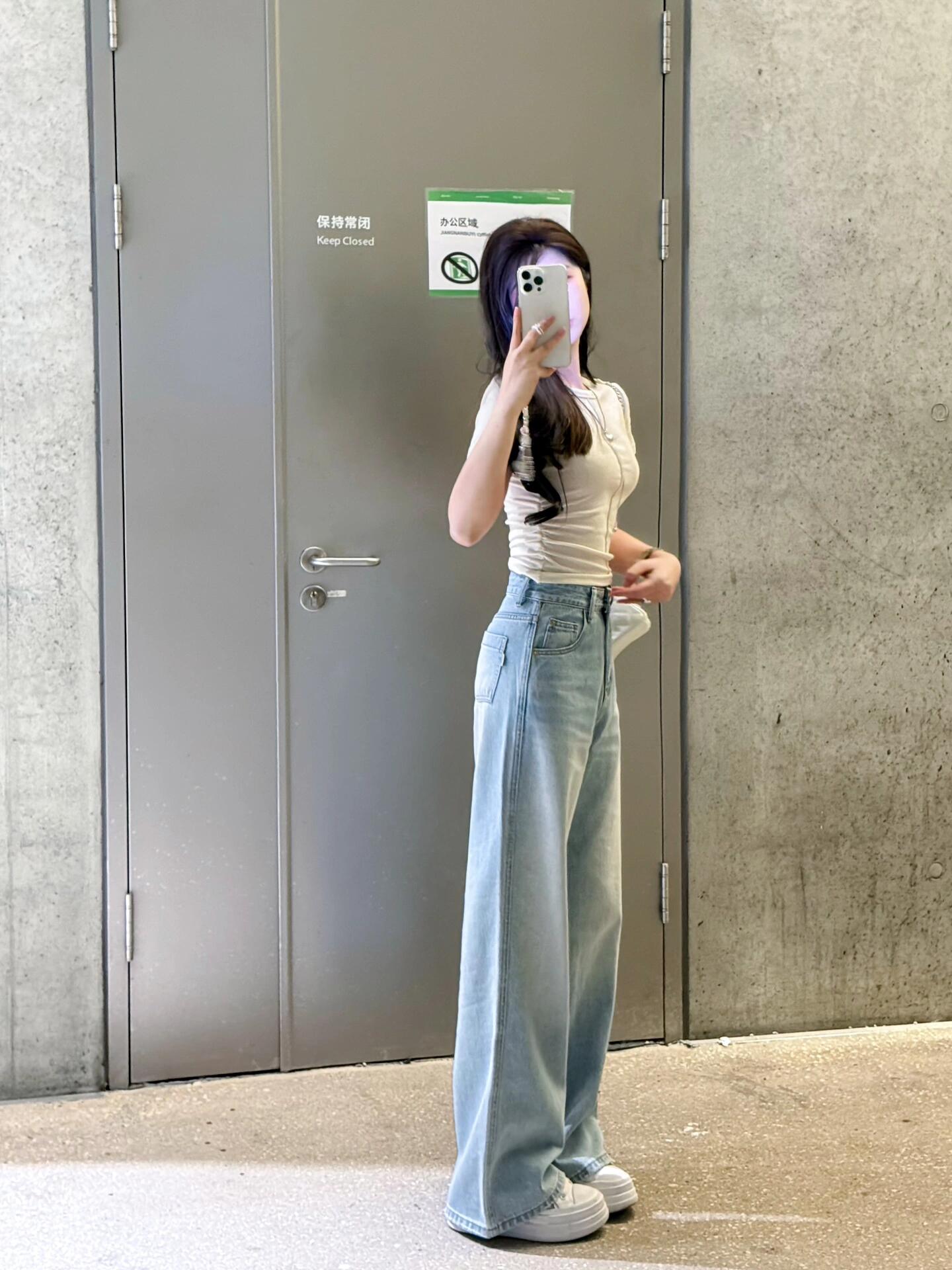 1091-1100阔腿牛仔裤女春夏季新款高腰弹力显瘦宽松垂感高级感