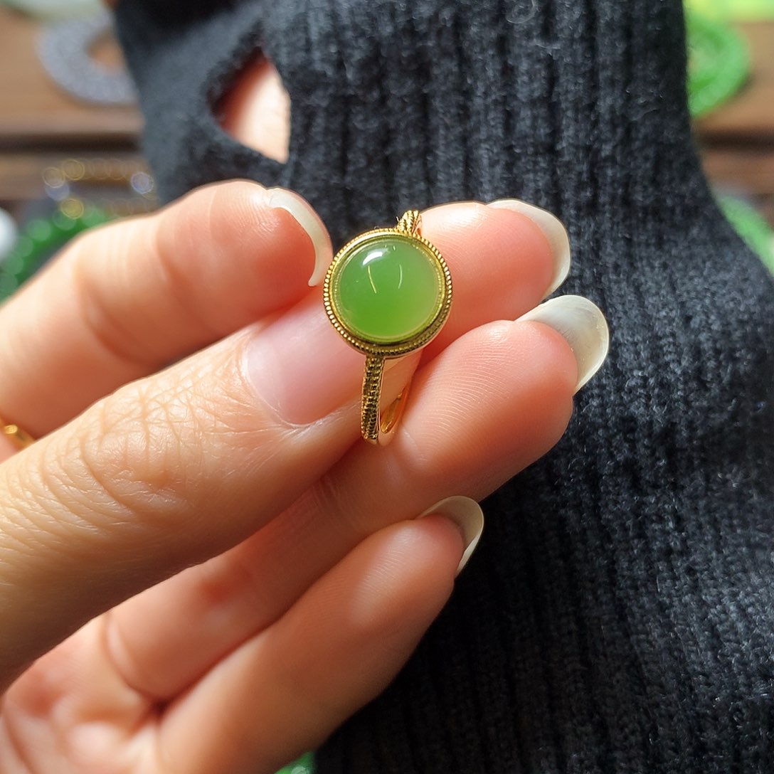 和田玉戒指银S925镶嵌梧*