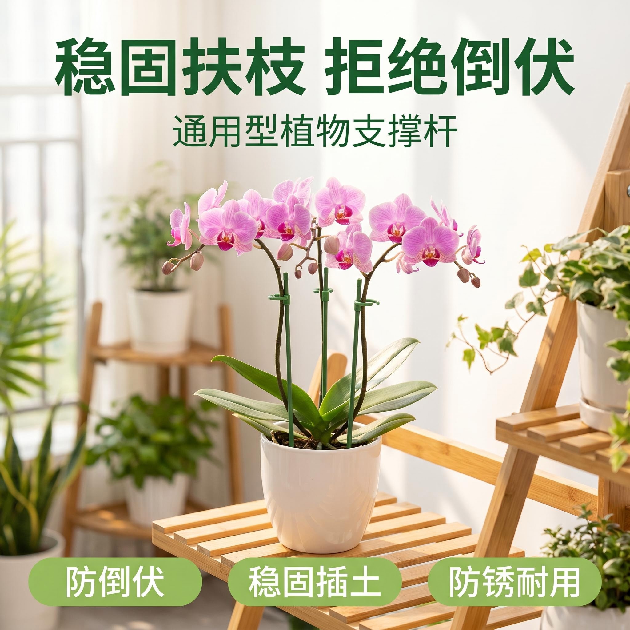 植物固定防倒伏单杆花架子园艺支撑杆花园月季绣球蝴蝶吊兰撑花架商品图