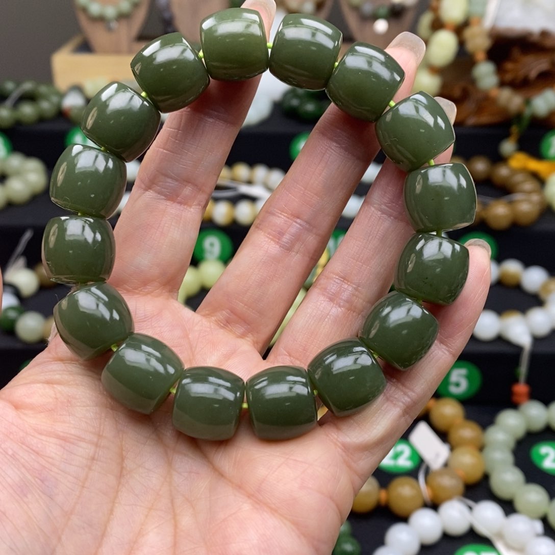 和田玉手链未镶嵌青黄口14mm