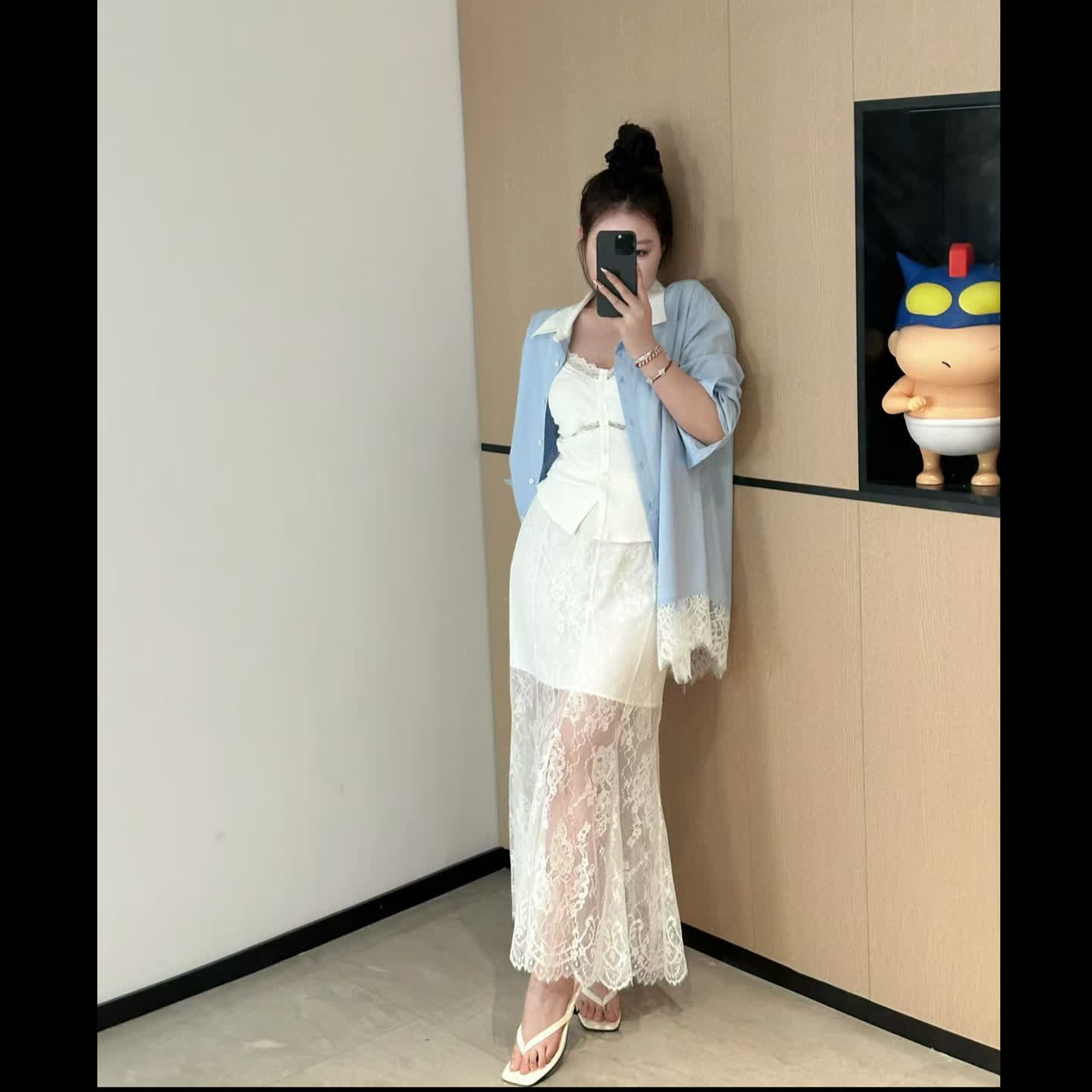 琪琪怪怪大码女装【海盐乌托邦】法式蕾丝拼接翻领衬衫T16581QD