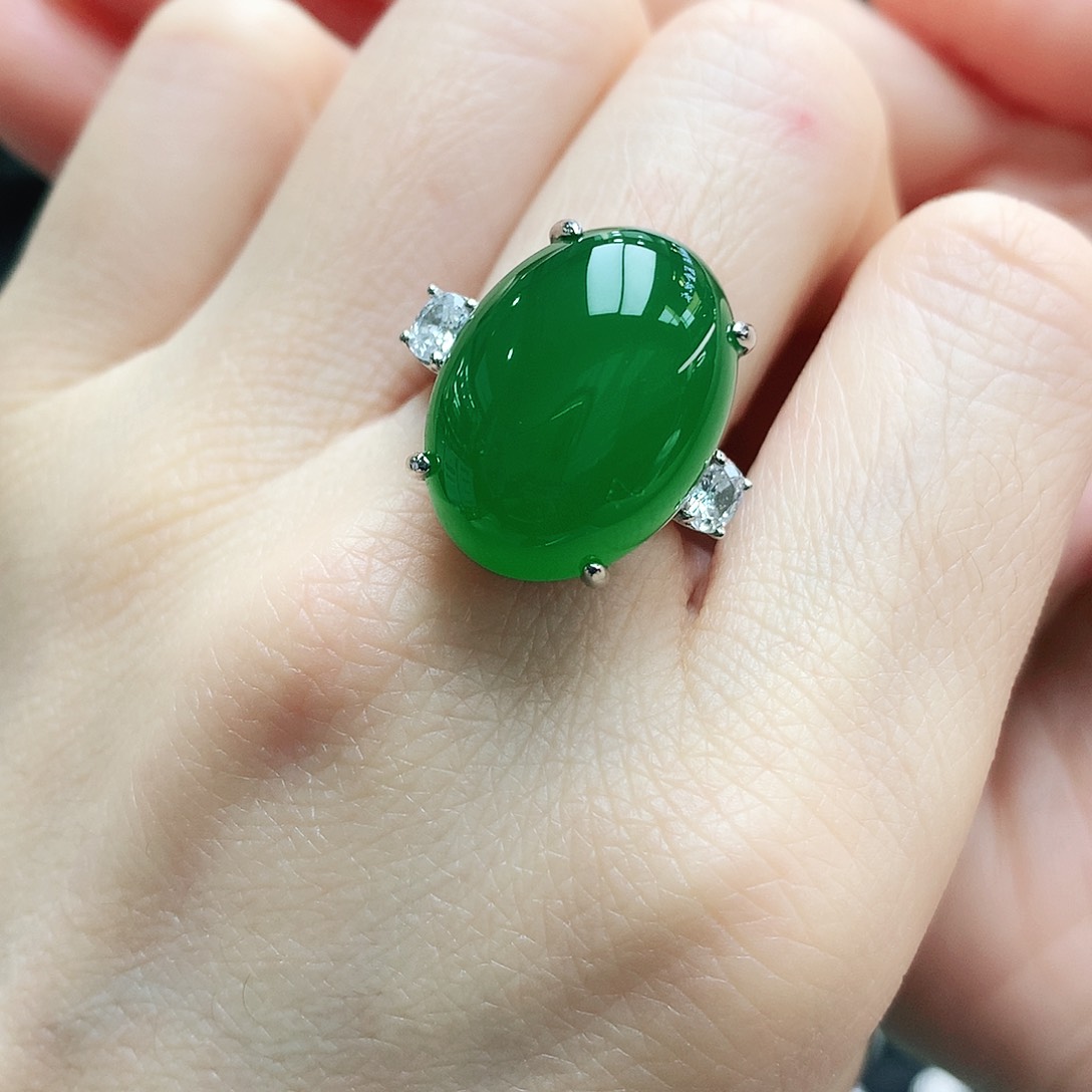 玛瑙/玉髓戒指银S925镶嵌