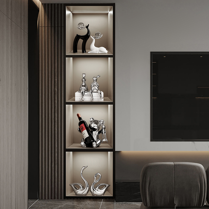 创意轻奢酒柜装饰品摆件套装兔子客厅家居玻璃柜红酒架高档工艺品