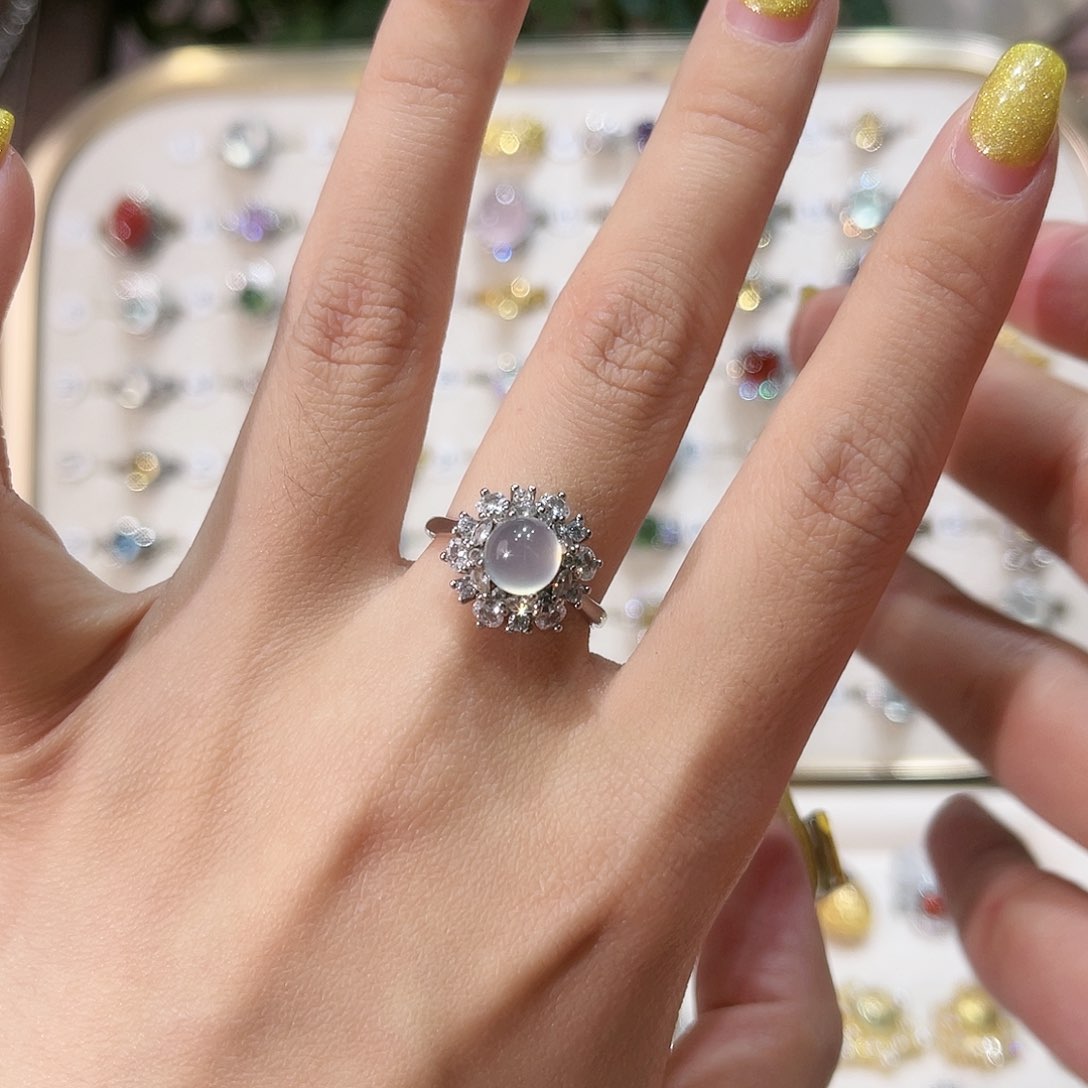 蛇纹石玉戒指银S925镶嵌